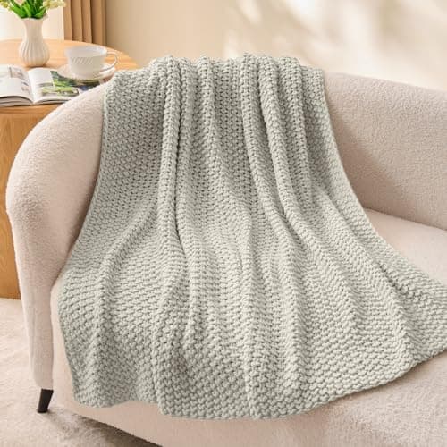 BEDELITE Chunky Cable Knit Throw Blanket for Couch,Super Soft Cozy Woven Blanket for Room Decor,60"x80", Light Grey - Image 1