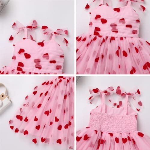 Girl Valentine's Day Outfit: Toddler Baby Girls Tutu Dress Flower Sleeveless Backless Pageant Princess Birthday Party Dresses Sequin Tulle Bowknot Cake Smash Photo Shoot Outfits Pink Heart 18-24Months - Thumbnail 6