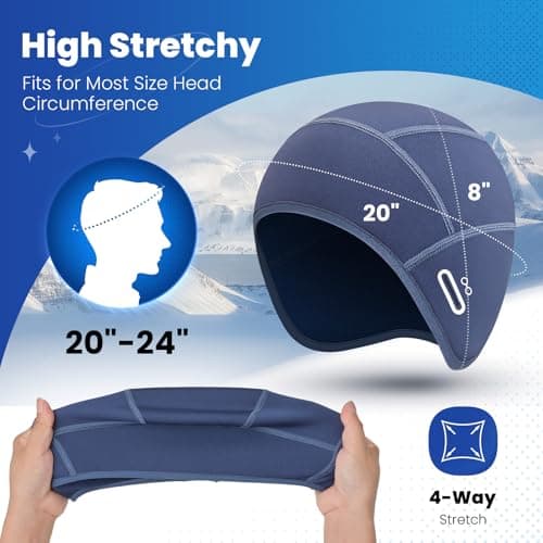 Bodvera Skull Cap Helmet Liner with Eyeglasses Holes,Ear Warm Cycling Cap,Thermal Head Cap for Men & Women in Winter. Navy Blue - Thumbnail 6
