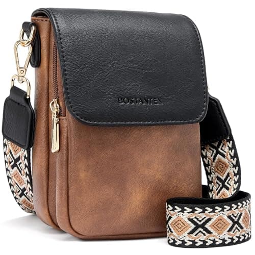 BOSTANTEN Small Crossbody Bags for Women Cell Phone Purse Leather Wallet Handbags with Card Slots Black with Brown - Image 1