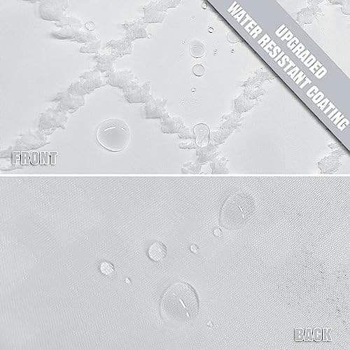 White Boho Shower Curtain Fabric Shower Curtains with Tassel 72 x 72 Modern Textured Shower Curtain Farmhouse Minimalist, Tufted Chevron Striped Shabby Chic, Water Resistant Cloth Curtain for Bathroom - Thumbnail 4