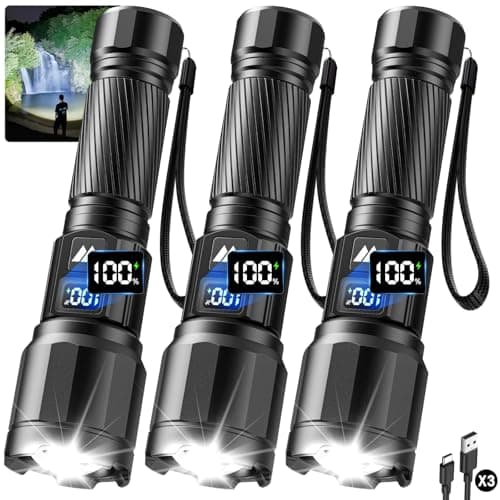 3 Pack Rechargeable Flashlights High Lumens, Super Bright LED Tactical Flashlight with LCD Power Display, Zoomable Flashlights 15H+ Runtime, IP65 Waterproof Flashlights for Home Emergency Camping - Image 1