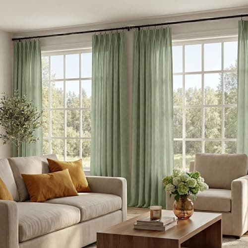 NICETOWN Pinch Pleated Linen Sage Green Curtains for Farmhouse, Privacy Semi Sheer Relax Home Decor Window Treatments Privacy with Light Filtering for Bedroom/Living Room, W40 x L84 - Image 1
