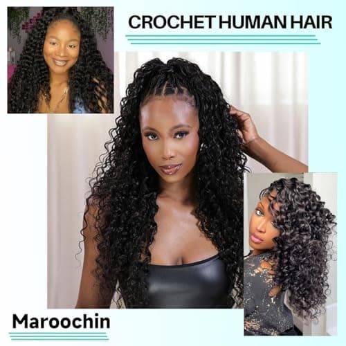 Crochet Human Hair Loose Deep Wave Reusable Knotless Human Hair Crochet 180G 150 Strands Human Crochet Hair for Black Women 20 Inch NC - Thumbnail 6