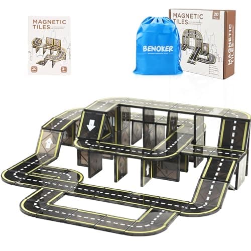 BENOKER Magnetic Tiles Road Set, STEM Magnet Building Blocks for Toddler Kids, Montessori Educational Toy Gifts for 3+ Year Old Boys & Girls - Image 1