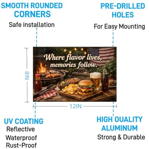 Where Flavor Lives Memories Follow Tin Sign Vintage BBQ Kitchen Wall Decor Rustic Outdoor Grilling Quote Metal Poster Retro Food Art 8x12 Inch Bar Patio Home Restaurant Wall Display - Thumbnail 6