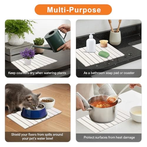 UOEPOWA Stone Drying Mat for Kitchen Counter, Quick Dry Stone Dishes Mats, Foldable Water Absorbing Diatomaceous Earth Drying Organizer Pad (White) - Thumbnail 3