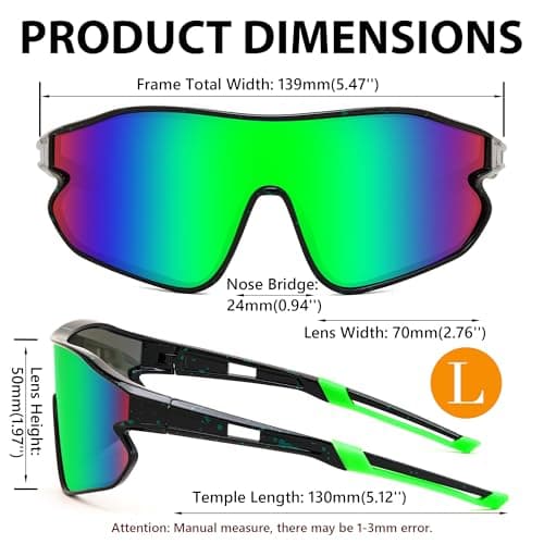 FEISEDY Unisex Youth Sunglasses, Teens Baseball Tennis Sunglasses, UV400 Sports Boys Girls Cycling Shades B4064 (Black Frame/Green Mirror) - Thumbnail 6