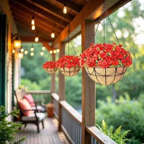 13.5 Inch 3 Pack Hanging Baskets Planters for Outdoor Plants - Wire Hanging Baskets Plant for Plants Outdoor with Coco Liners Minimalist Metal Hanging Pots for Outside Garden Patio Porch Decor - Thumbnail 4