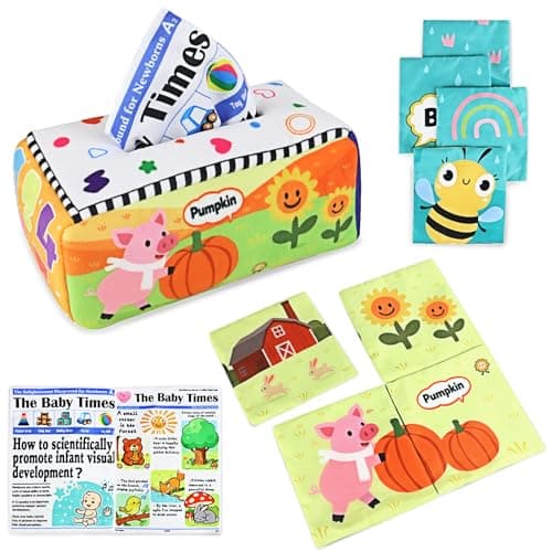 KUANGO Baby Toys 6 to 12 Months - Tissue Box Toy, Soft Crinkle Stuffed Montessori Toys for 6 7 8 9 10 Month Old Infant Sensory Newborn Toys Baby Boys Girls Gifts - Image 1