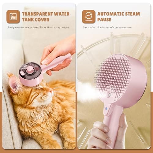 Cat Steam Brush,Cat Brushes for Indoor Cats, 4 In 1Spritz Spray Defur Comb, Cloud Care Shedding Control, Pet Grooming Brush for Long Short Hair Cats Dogs, Massage Clean Design Pet Steam Brushes - Thumbnail 6