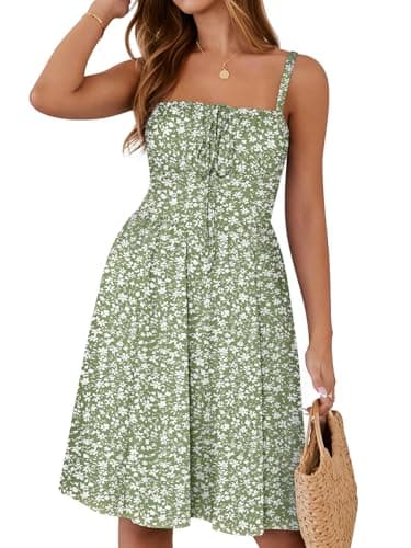 YATHON Summer Casual Dresses for Women 2025 Aline Milkmaid Corset Cottagecore Square Neck Dress for Women Floral(YT602-Green Floral 04,M) - Image 1