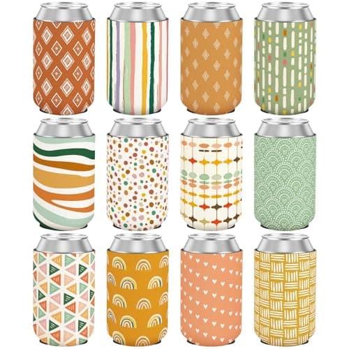 12 Pcs Boho Can Cooler Sleeves, Reusable Neoprene Insulated Drink Sleeve Bulk for 12oz Cans Bottles Beverages, Perfect for Summer Party Favors Gifts Decors, 12 oz Standard - Image 1