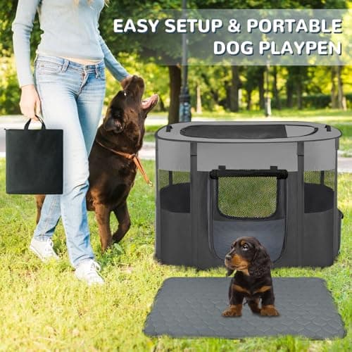 Pet Dog Cat Playpen with Waterproof Pad,Portable Puppy Kitten Rabbit Crate and Other Small Animals Kennel Cage Tent for Indoor Outdoor Travel Camping,Water-Resistant Breathable Shade Cover (Grey S) - Thumbnail 6