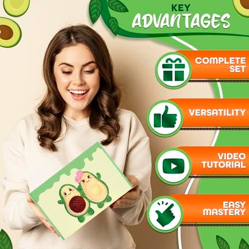 NADOBA Avocado Crochet Kit for Beginners – DIY Kit with Colorful Wool Yarn, Easy-to-Follow Video Instruction via QR-Code – Cute Plush Project, Fun Craft, Learn to Crochet Kits for Adults Beginner - Thumbnail 4