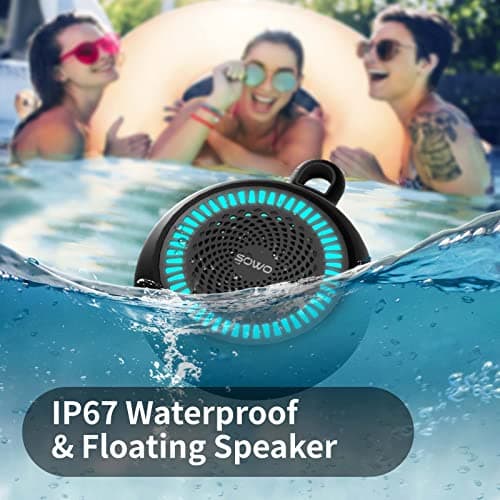 SOWO Shower Speaker Bluetooth Waterproof | Small Portable Wireless Bluetooth Speaker with Clip | Powerful Bass and Louder Volume | Colorful Lights and Lightweight | for Bathroom,Travel,Beach | Black - Thumbnail 5