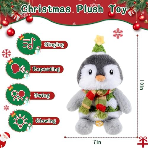 LLUKEME Penguin Stuffed Animal Dancing Singing Plush with Music Light Voice Mimicking Function for Kids Adults Gifts - Thumbnail 3