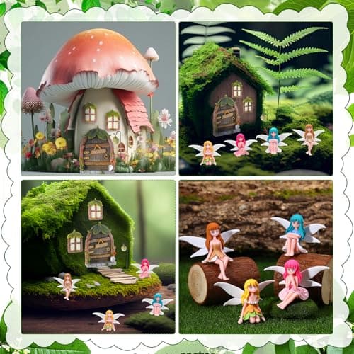 Glowing Miniature Fairy Garden Accessories, 4-Piece Miniature Fairy Figurines Glow in The Dark Fairy Door and Windows for Trees Set, Resin Light Up Sculpture Kit for Outdoor & Indoor Gardens - Thumbnail 6