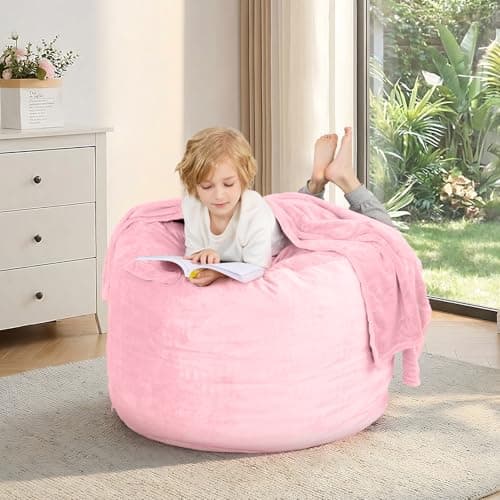 Bean Bag Chair for Adults & Teens, 3ft Large BeanBag Chairs with Memory Foam Fillings, Bean Bag with Ultra Soft Faux Fur Fabric Washable, Lazy Sofa for Gameroom Living Room Bedroom,Pink(35"x 35"x 25") - Image 1