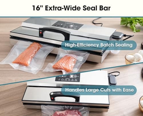 Vesta Precision 16'' Commercial Vacuum Sealer Machine for Moist Foods, 95kPa Heavy Duty Meat Sealer with Dual Vacuum Pumps & Auto Cooling, Adjustable Sealing and Vacuum Time Control, Stainless Steel - Thumbnail 3
