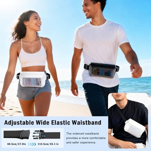 UOEPOWA Waterproof Waist Bag, Passport Wallet Tote, IPX8 Waterproof Rating, Underwater-Use Phone Pouch, TUP Dry Bag, Ideal for Diving, Swimming, Kayaking (1 black and 1 white) - Thumbnail 3