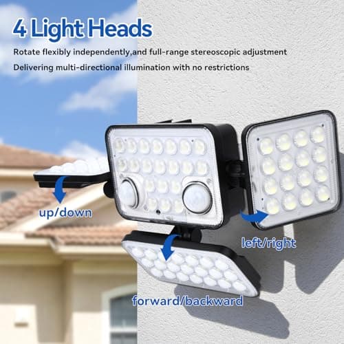 Aialun Solar Lights Motion Sensor Outdoor,Real 5000mAh 292 LEDs 3600lm Bright 8500K 4 Heads Solar Security Flood Lights Outside Waterproof IP65,Remote Control,Dusk to Dawn 3 Modes for Backyard,Garage - Thumbnail 2