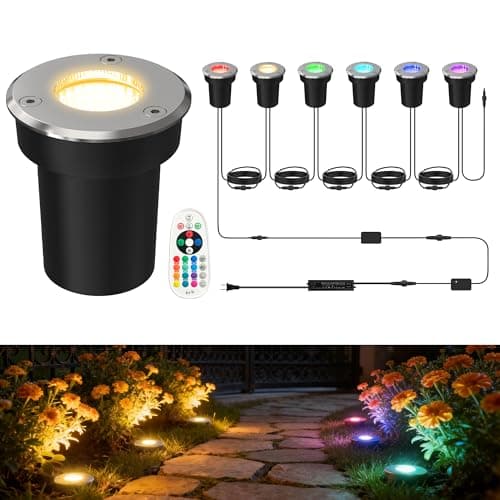 LOHAS Dusk to Dawn Low Voltage Landscape Lighting Warm White + RGB Modes, 6 Pack IP65 Outdoor In Ground Lights with Remote, Timer Color Changing Plug in Low Voltage Well Lights for Yard Garden Walkway - Image 1
