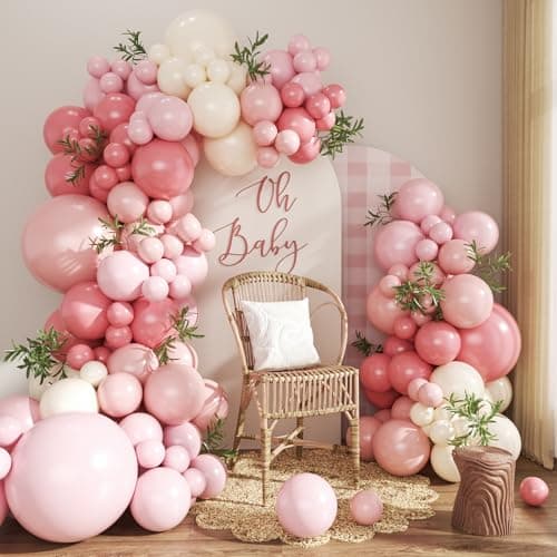 Dusty Pink Balloon Arch Kit 124Pcs Pink and White Balloon Arch Garland Kit Include Macaron Light Pink Sand White Balloons for Baby Shower Bridal Shower Wedding Birthday Party Decorations - Image 1