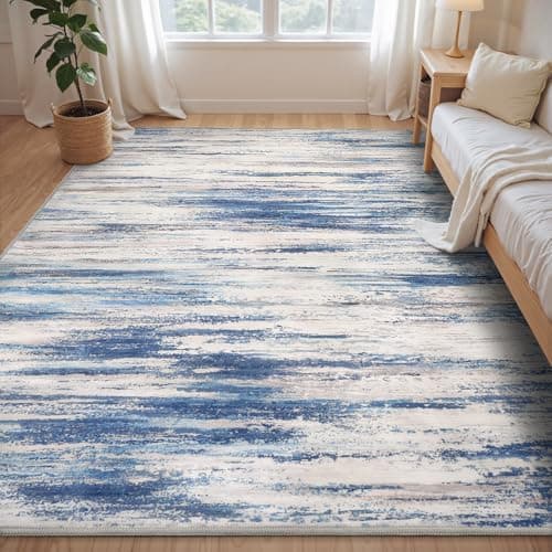 tchdio 5x7 Area Rugs for Living Room, Machine Washable Rug Modern Abstract Area Rug, Non Slip Rugs for Bedroom Rug, Soft Indoor Carpet for Living Room Office Dorm, Blue - Image 1
