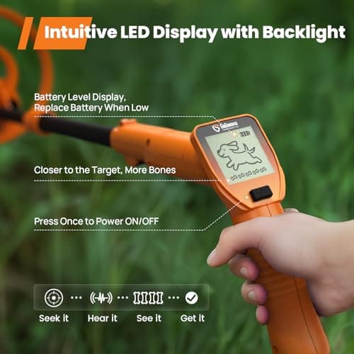 GoGonova Metal Detector, Adjustable 27.5” - 37.8” Metal Detector for Kids with LED Display, Lightweight Kids Metal Detector Kit with 6.8” Waterproof Search Coil, Gift for Boys & Girls, Orange - Thumbnail 5