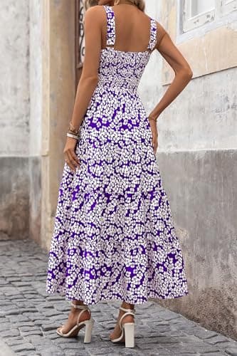 PRETTYGARDEN Womens 2026 Summer Dresses Fashion Clothing Floral Maxi Dress Ruffle Long Flowy Boho Beach Vacation Sundresses (Floral Purple White,Large) - Thumbnail 2