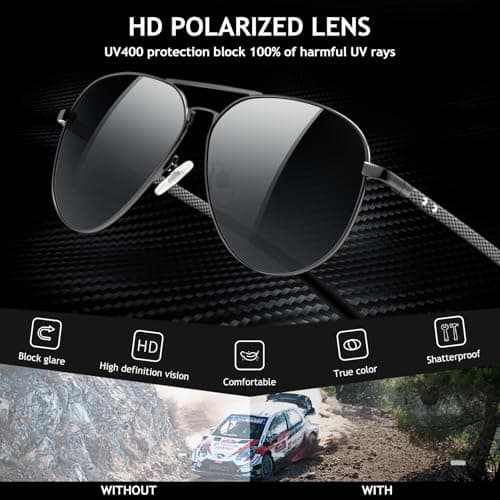 SUNGAIT Carbon Fiber Sunglasses for Men Polarized Aviator Ultralight Sun Glasses UV400 Protection (Gunmetal Frame/Gray Gradient Lens) - Thumbnail 3