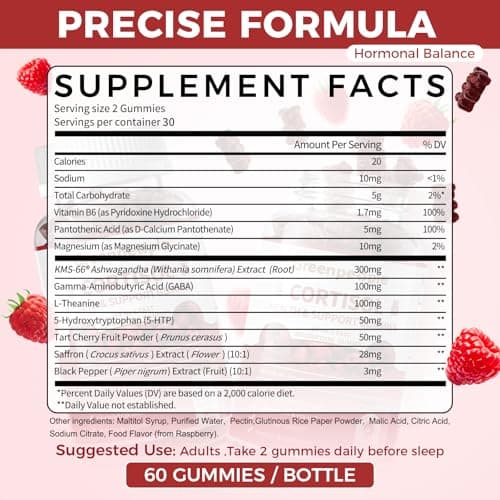 GREENPEOPLE Cortisol Supplements for Women & Men - Cortisol Reducer Detox Manager w/KSM-66 Ashwagandha/Magnesium/L-theanine/GABA/Vitamin B6 for Mood/Sleep/Stress Relief 60 CT Raspberry Flavor Gummies - Thumbnail 6