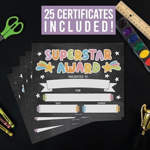 Classroom Award Certificates for Students -25 Certificate of Achievement Awards, Superstar Certificate Paper, Preschool Graduation Certificates for Kids, Kindergarten Star Student Award Honor Roll - Thumbnail 2