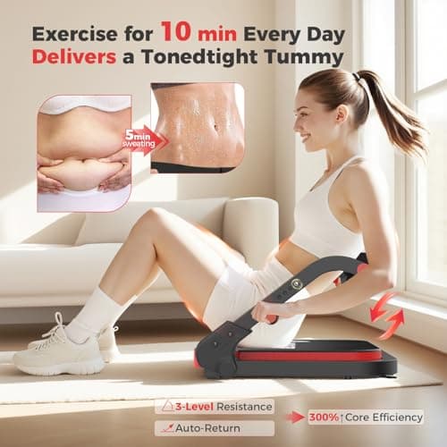 Ab Machine,Sit Up Exercise Equipment& Core Machine, Workout Equipment,Adjustable Ab Trainer with 3 Resistance Levels and Removable Auxiliary Handle,Home Gym Fitness Equipment for All Ages Red - Thumbnail 3