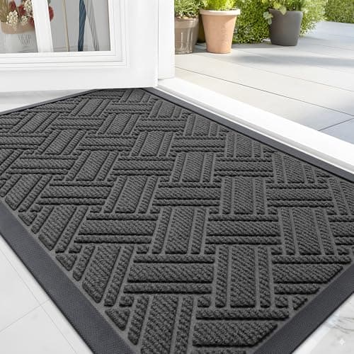 OLANLY Indoor Outdoor Mat, Sturdy Natural Rubber Floor Mat, Non Slip Low Profile Waterproof Doormat, and Stain Front Door Mats, Easy Clean Patio Entrance Mat, 36''x24'', Light Grey - Image 1