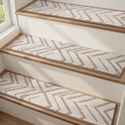 PADOOR Stair Treads Non Slip 15 PCS, 3D Peel and Stick Stair Treads for Wooden Steps Indoor, Residue-Free Adhesive Stair Runner for Kids, Elders & Pets, Washable Carpet for Stairs,8"x30",Brown - Image 1