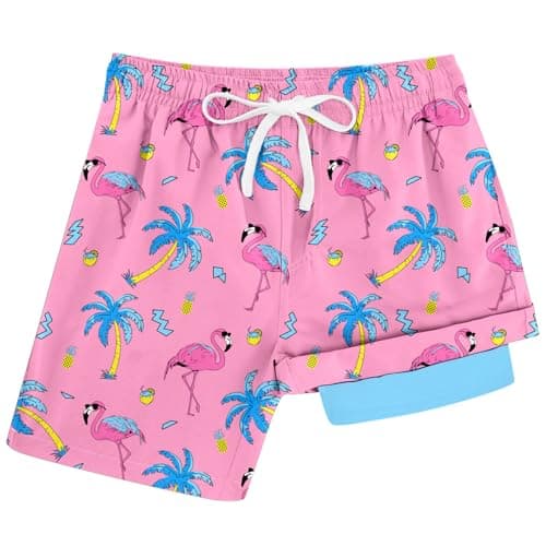 Cozople Swim Short for Boys Swimsuit Swim Trunk Swim Short Flamingo Palm Tree Pineapple Printed Compression Swimwear UPF Stretchy Bathing Suit Size 14-16 - Image 1