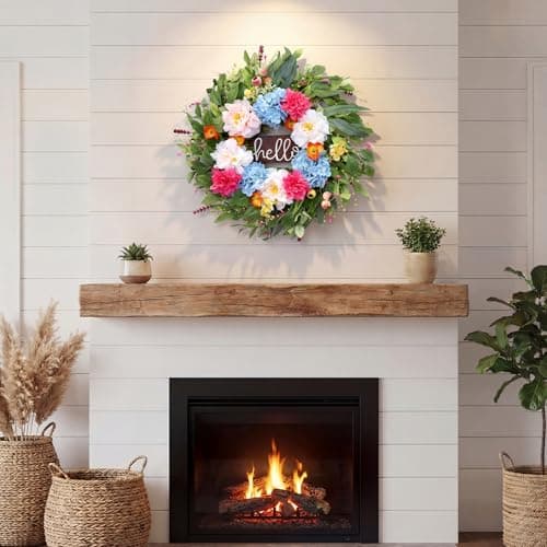 AMORISE 24" Peonies Wreaths for Front Door with Blue Hydrangea, Peonies, Dahlia, Phalaenopsis, Spring&Summer Outdoor Artificial Flowers for Wedding, Front Door Porch Yard Patio Home Decor - Thumbnail 6