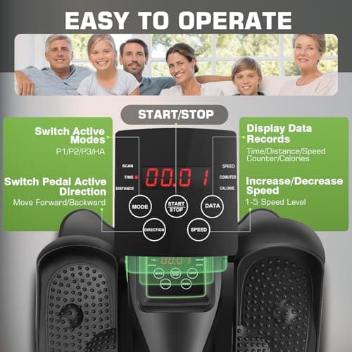 ANCHEER Under Desk Elliptical Machine - Quiet Pedal Exerciser for Seniors, Office & Home, Low-Impact Seated Leg Workout Equipment, Smart LCD Display, Remote Control(Black/Green) - Thumbnail 4