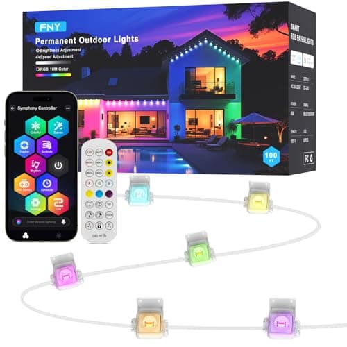 FNY Permanent Outdoor Lights 100ft Smart RGB with 60 LED, IP67 Waterproof for Outdoor Decor, App/Remote Control Eaves Lights Compatible with Alexa, Google Assistant, DIY Scene Modes for Christmas - Image 1