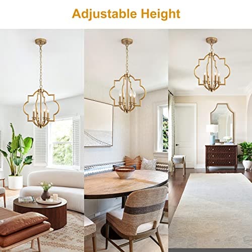ACANER 4-Light Brushed Gold Chandeliers for Dining Room, 15.6" Farmhouse Geometric Pendant Light Fixture for Entryway Foyer Kitchen Bathroom Over Sink - Thumbnail 3
