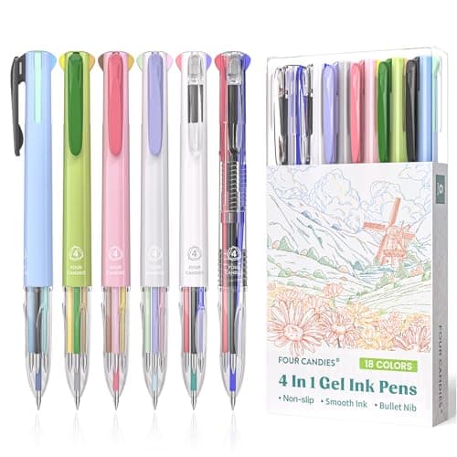 Four Candies 6 PCS Multicolor Pen, 0.5mm Colored Gel Pens, 4-in-1 Multicolor Gel Ink Pens, 18 Colors Retractable Ink for Office, School & Back to School Supplies & Nurse Accessories for Work - Image 1