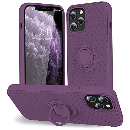 TISOOG Compatible with iPhone 12 Pro Max Case [Cute Dragon Scale Series] with Soft Anti-Scratch Microfiber Lining & Ring Kickstand, Liquid Silicone Full Body Protective Case for Women - Grape - Image 1