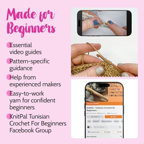 KnitPal Everyday Joy Tunisian Crochet Dishcloth Kit for Confident Beginners – Make 4 Reusable Dishcloths – Cotton Yarn, Tunisian Crochet Hook, 2 Patterns & Video Tutorials (Camel Brown+Flamingo Pink) - Thumbnail 5