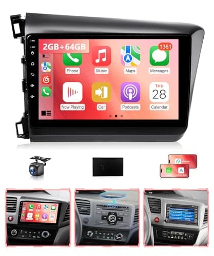 Wadpon 8Core 2G + 64G Android Car Radio for Honda Civic 2012 2013 2014 2015 Carplay Android Auto, 9 Inch Touch Screen Car Stereo Multimedia Player Head Unit GPS FM SWC Backup Camera MIC CANBUS - Image 1
