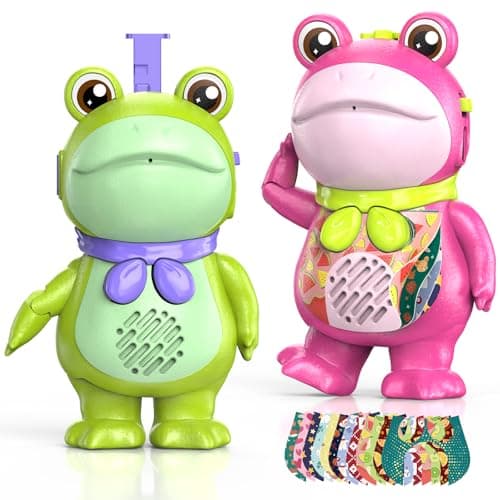 Inspireyes Toddler Walkie Talkies for Kids Rechargable, DIY Dress-Up Saluting Frog Toys, 2 Pack Cute Indoor Outdoor Playset with Stickers, Birthday for 3 4 5 6 7 8 Year Old Girls Boys - Image 1