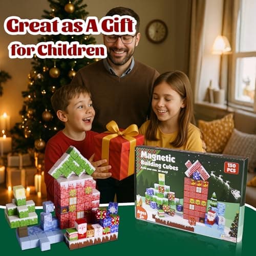 Magnetic Blocks - 150 PCS Magnets Block Sensory Educational Interactive Building Toy Set for Toddlers Kindergarten Creative STEM Learning Gift, Magnet 0.8in Tiles Construction Suit, Snow and Christmas - Thumbnail 4