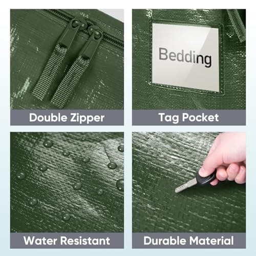 TICONN 6 Pack Extra Large Moving Bags Heavy Duty with Zippers & Carrying Handles, Durable Storage Bags Moving Boxes for Closet Organizers and Storage (6 Pack, Olive) - Thumbnail 6