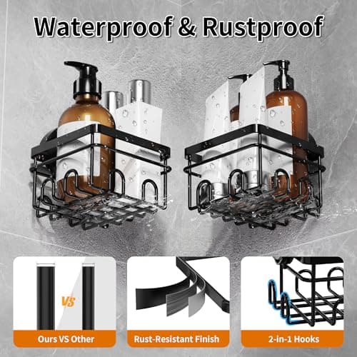 KEGII Suction Cup Shower Caddy 4 Pack, Universal Fit for All Showerheads, No Drill Bathroom Organizer with 36 Hooks & Razor Holder, Removable and Waterproof, Black - Thumbnail 6